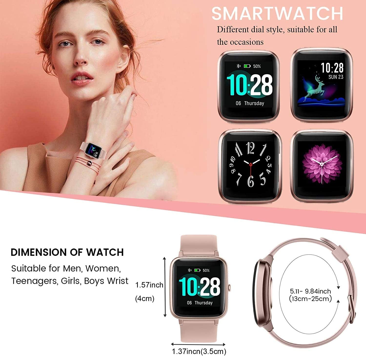 Smart Watch for Women,1.8" Touchscreen Fitness Tracker Bluetooth Call Alexa Spo2 Heart Rate Monitor Sleep Calorie Step Counter Waterproof Activity Tracker and Smartwatch for Android Iphone