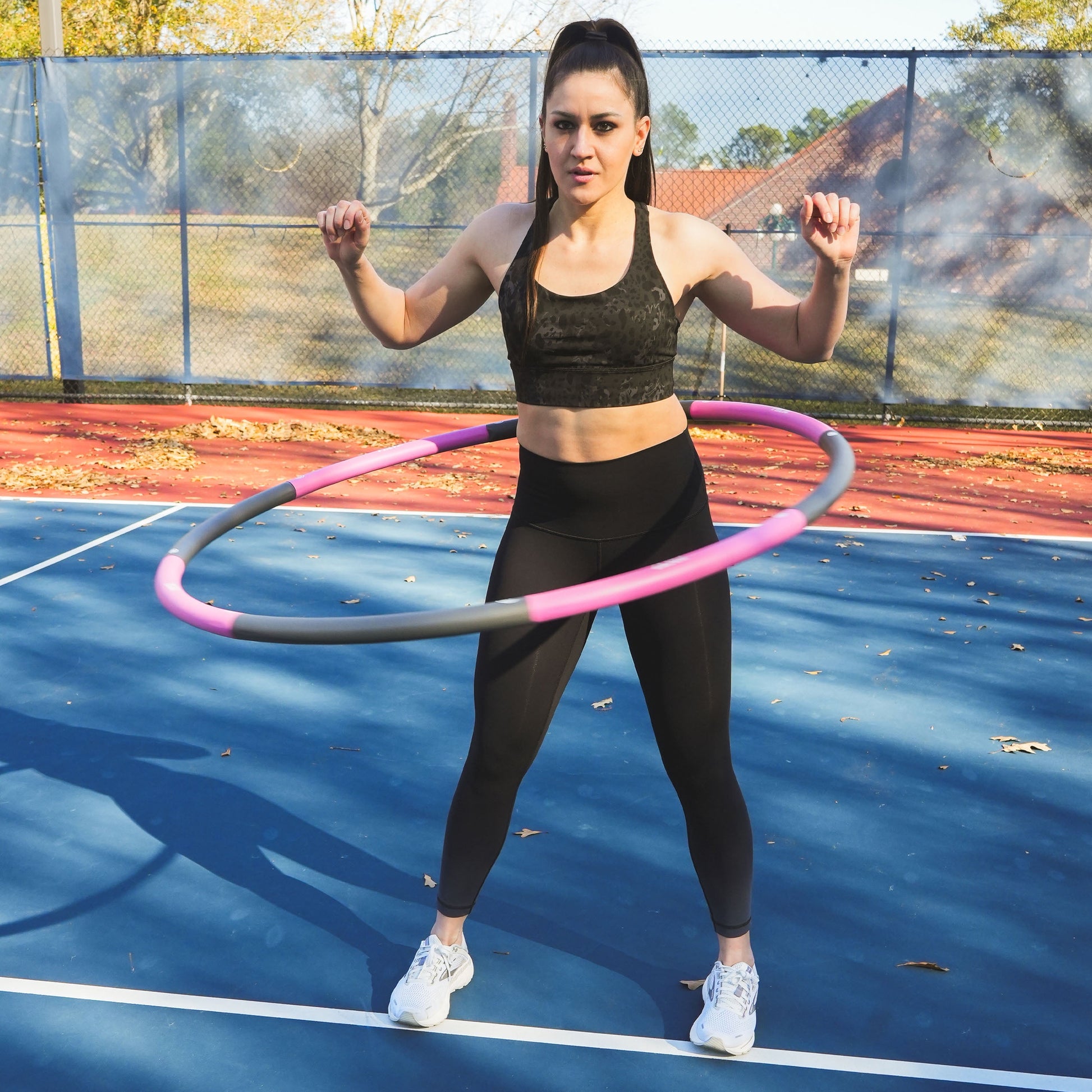 Weighted Hula Hoop, 2.5 Lb Exercise Hula Hoops for Adults, 8 Detachable Sections, Pink & Gray