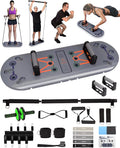 Home Workout Equipment to Help Achieve Fitness Goals, 27-In-1 Portable Gym Exercise Equipment with Compact Push-Up Board, Resistance Bands, Ab Roller Wheel, and Pilates Bar