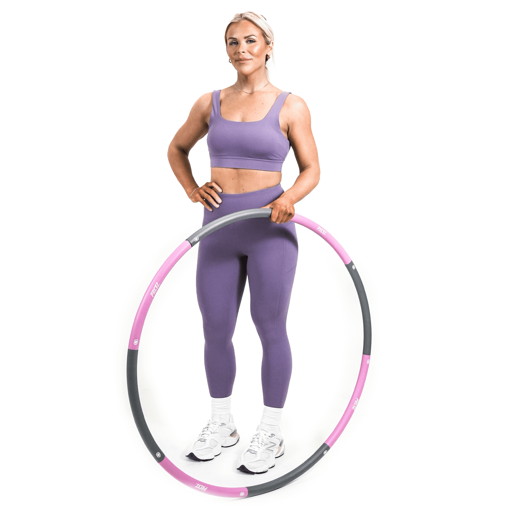 Weighted Hula Hoop, 2.5 Lb Exercise Hula Hoops for Adults, 8 Detachable Sections, Pink & Gray